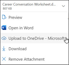 new Outlook upload to OneDrive window