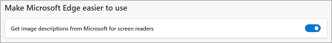 Microsoft Edge menu setting for Get image descriptions.