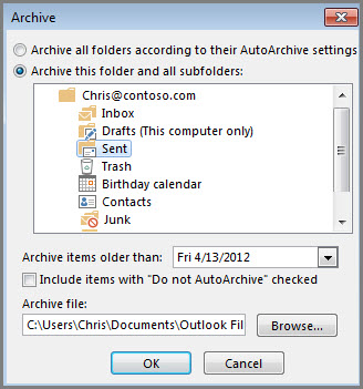 Archive dialog box