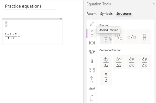 Select Structures and then select a category to browse available math structures.