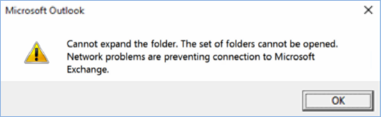 Outlook 2016 error - cannot expand the folder