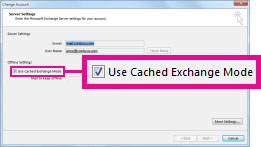 Use Cached Exchange Mode check box in the Change Account dialog box