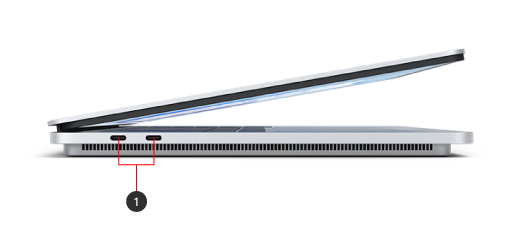 Callouts for USB-C ports on Surface Laptop Studio