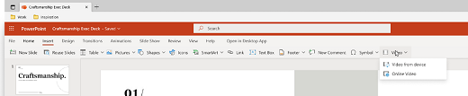 Insert a video from PowerPoint Web screenshot one