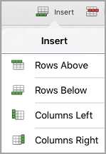 iPad table insert menu