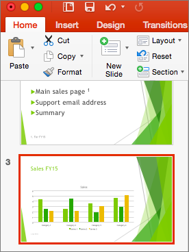 Shows a slide selected in the thumbnail pane in PowerPoint 2016 for Mac