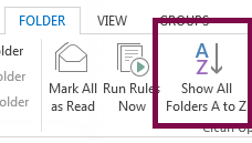 Order your folders alphabetically by clicking Show All Folders A to Z.