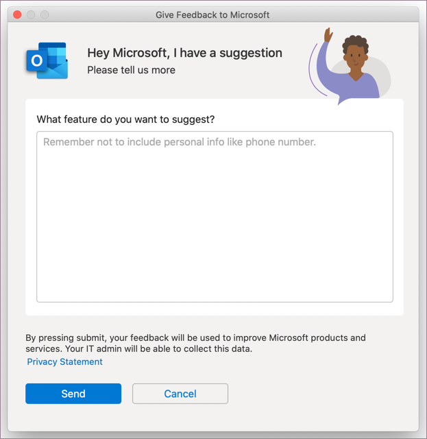 Feedback dialog for Outlook in MacOS