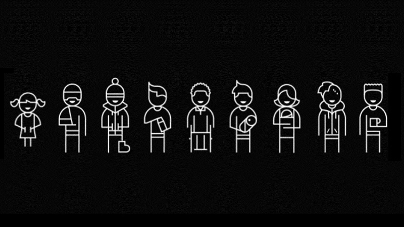 Illustration containing 9 stick figure people