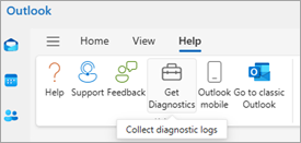 Screenshot of Get Diagnostics in the Outlook ribbon