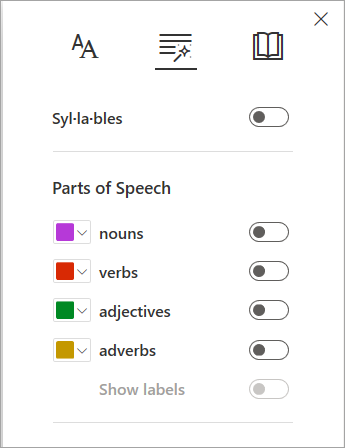 Grammar options in Immersive Reader