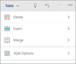 Windows phone Table tab