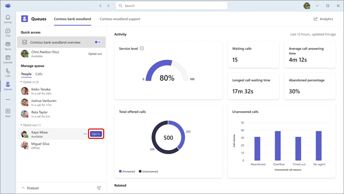 Screenshot showing how Queues looks to a team lead