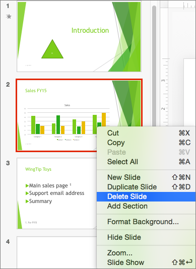 Deleting a slide