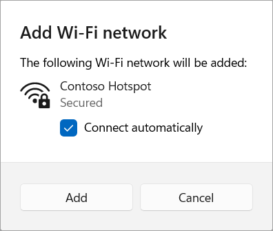 Adding a Wi-Fi network to Windows 11.