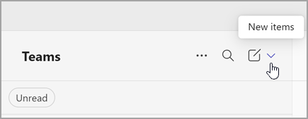 Screen shot of the option to select new items from the separate view. It's on the right, above the list of teams and channels.