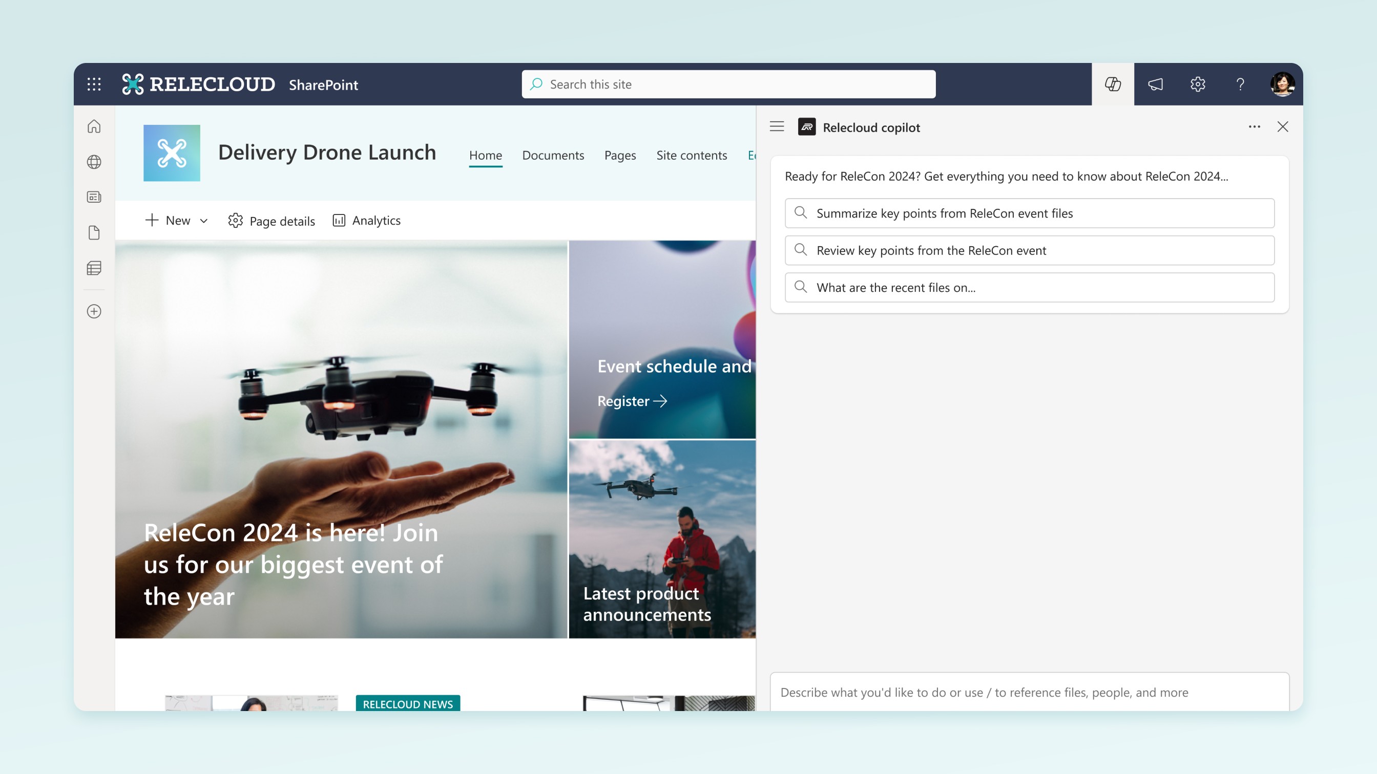 Screenshot of Chat with Copilot agent landing page images