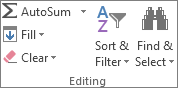 Editing group on the Home tab