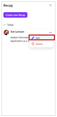 Screenshot of the edit recap button in Microsoft 365 Loop.