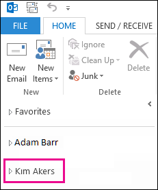 Shared folder displays in Outlook 2013 folder list