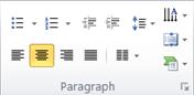 The Paragraph group on the Home tab