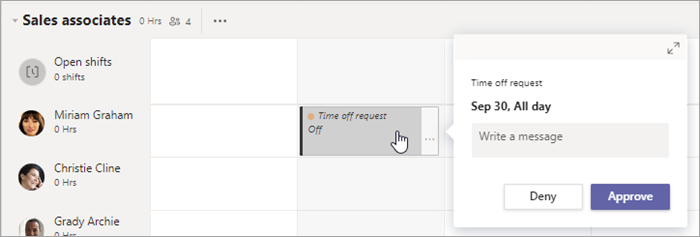 View a request from within the shift in the schedule in Shifts.