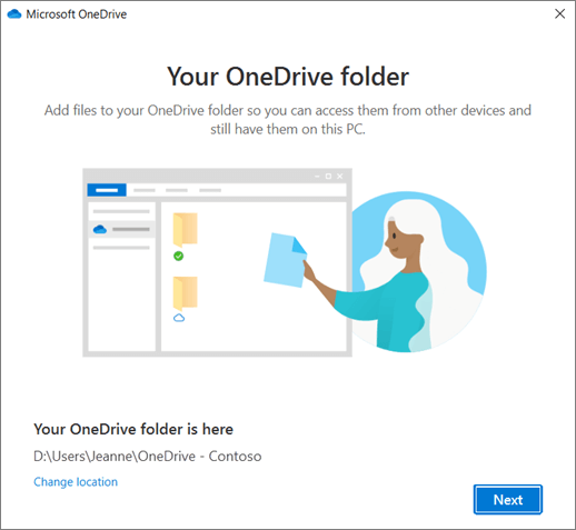 The This is Your OneDrive Folder screen in the Welcome to OneDrive wizard