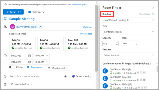 Image showing Room Finder options. 