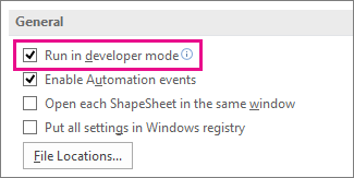 Run in developer mode check box