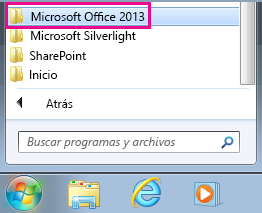 Grupo Office 2013 en Todos los programas de Windows 7