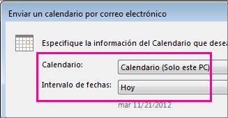 En los cuadros Calendario e Intervalo de fechas, seleccione las opciones que desee