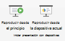 Reproduzca la presentación con diapositivas desde el inicio o desde la diapositiva actual.