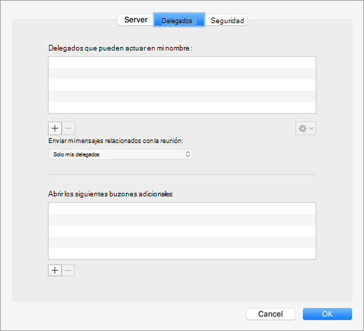 Configuración de delegados en la configuración avanzada de la cuenta