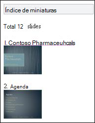Índice de miniaturas en el visor de PowerPoint para móvil