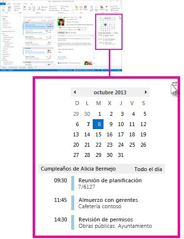 Comando Quitar la información de la vista del calendario anclada