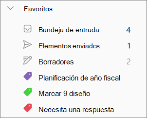 Categorías en Favoritos en el nuevo Outlook para Windows