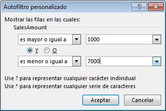 Cuadro de diálogo Personalizar autofiltro