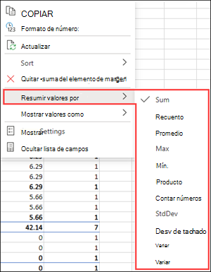 Resumir por en Excel para la Web