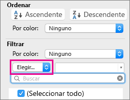 En el cuadro Filtro, seleccione Elegir uno