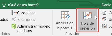 Botón Hoja de previsión en la pestaña Datos