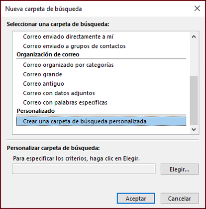 Seleccione la opción Crear una carpeta de búsqueda personalizada