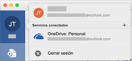 Muestra la opción Cerrar sesión en la vista Backstage de Office para Mac