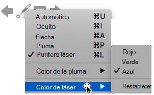 Puede elegir el rojo, el verde o el azul para el color del puntero láser