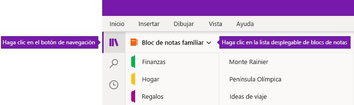 Expandir la lista de blocs de notas en OneNote para Windows 10