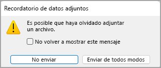 Imagen del cuadro de diálogo "Aviso de datos adjuntos".