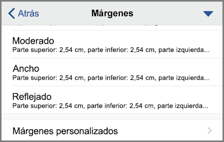 Que muestra las opciones de margen