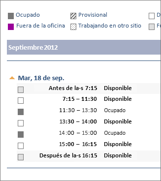 Ejemplo de un calendario compartido en un correo electrónico