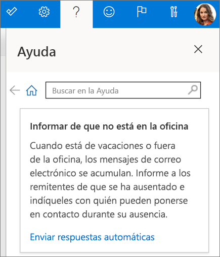 Panel de ayuda en Outlook en la Web