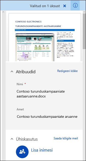 Office 365: dokumendi metaandmete paan