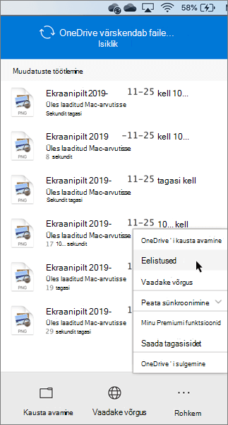 OneDrive’i isikliku versiooni eelistuste määramise kuvatõmmis